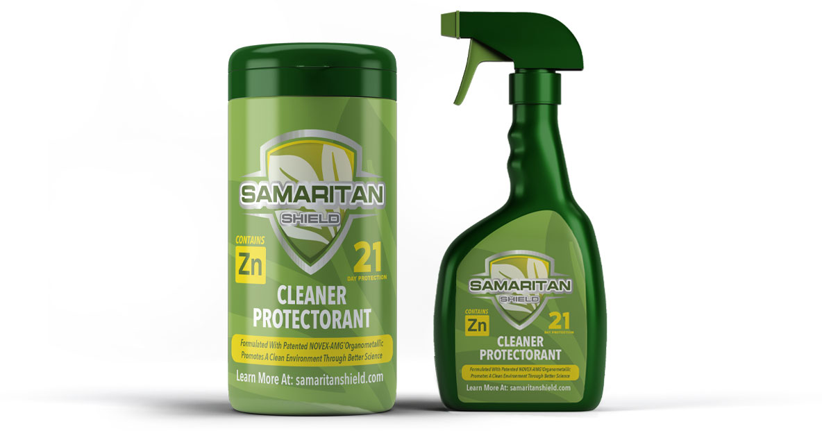 Samaritan Shield Spray and Wipes for sustainable, clean with 21 day surface protection backed with the power of zinc